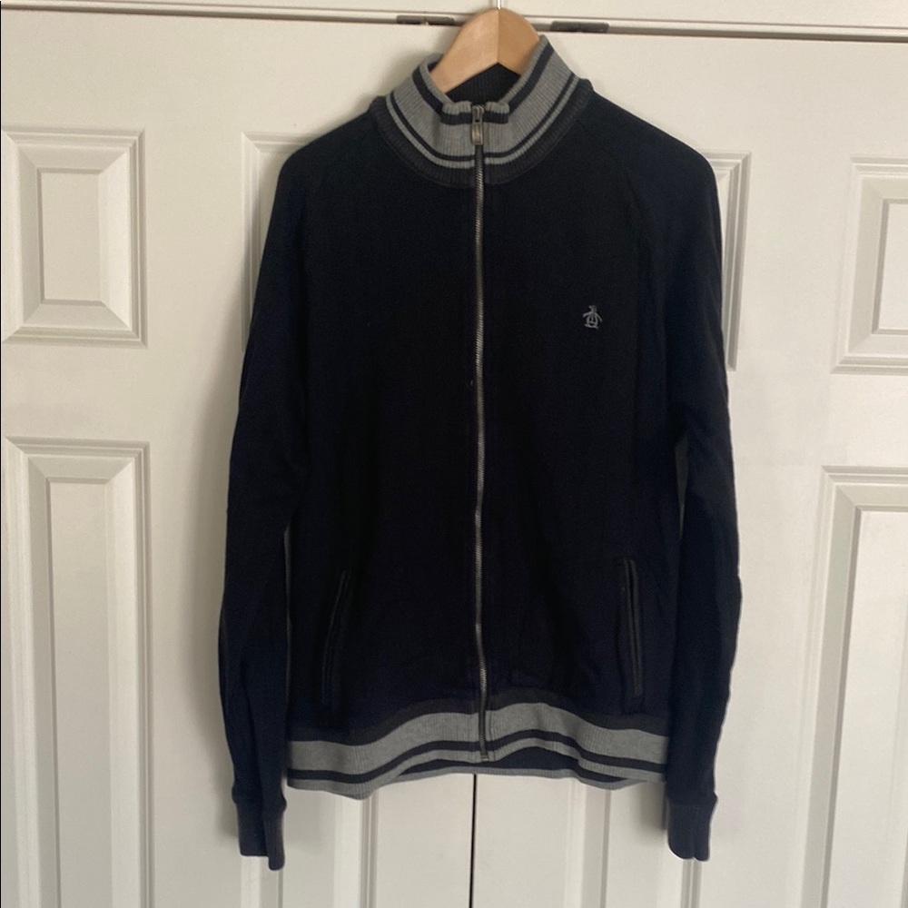 Penguin Black and Gray Zip-Up Sweater